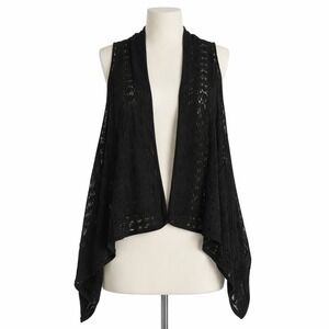 T/O Sweater Womens Medium Black Open Knit Waterfall Whimsigoth Dark Fairy Grunge